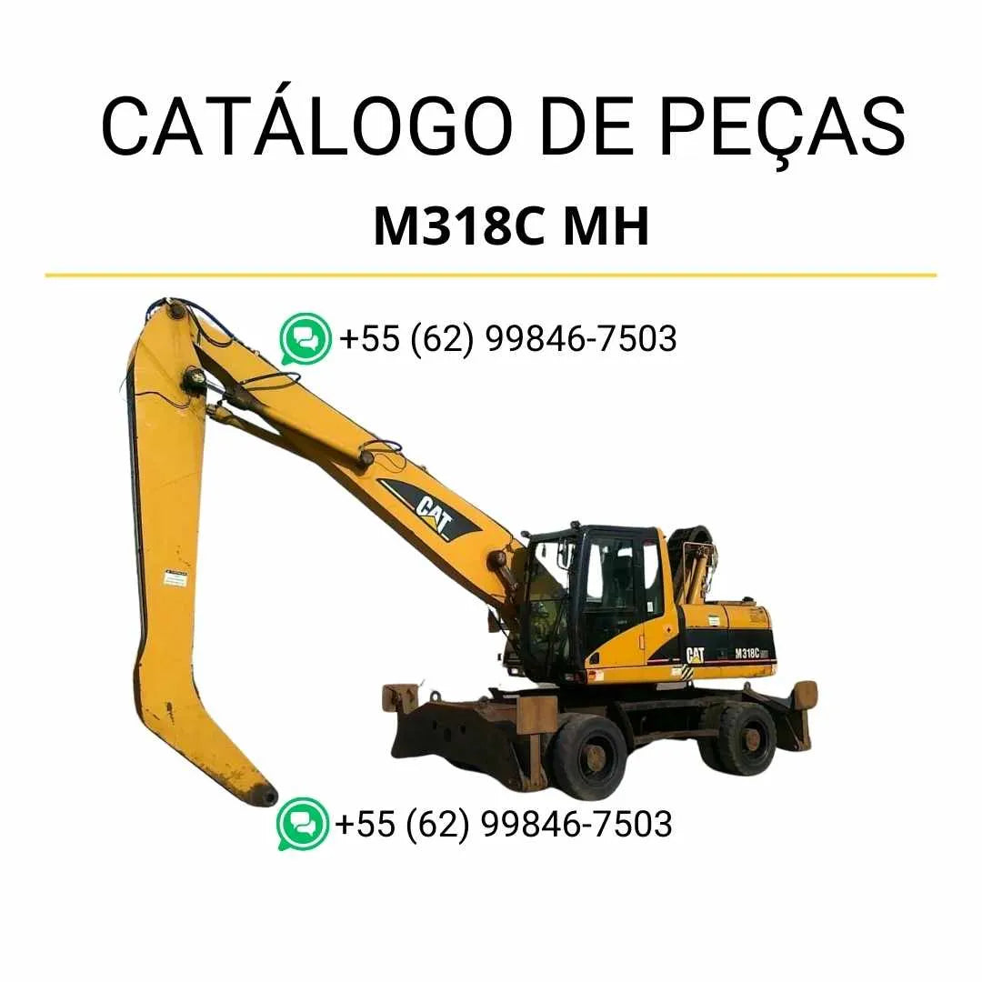 Catálogo de peças Caterpillar M318C MH em PDF com diagramas técnicos e identificação detalhada dos componentes da escavadeira de rodas.