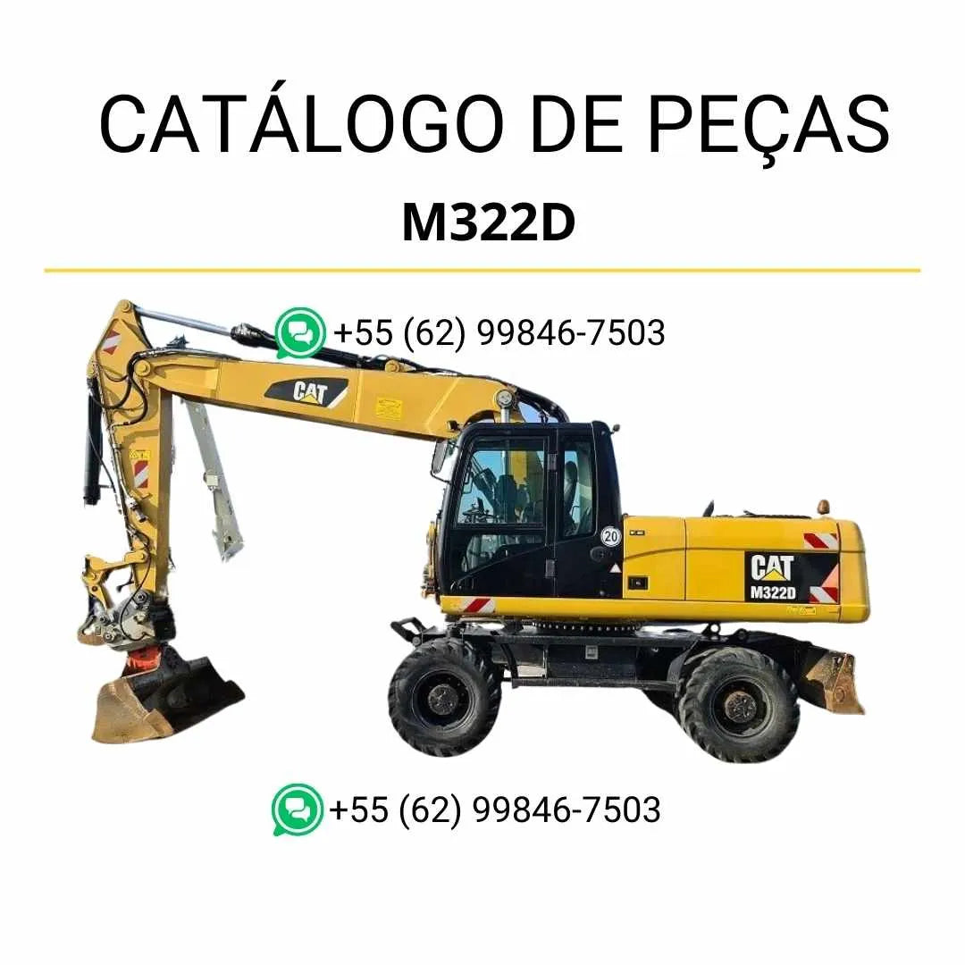 Catálogo de peças Caterpillar M322D em PDF com diagramas técnicos precisos e identificação completa dos componentes da escavadeira de rodas.
