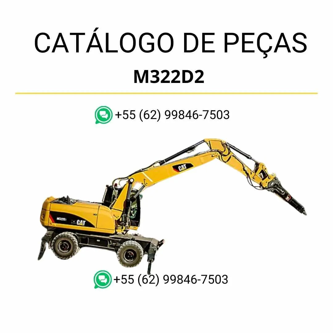 Catálogo de peças Caterpillar M322D2 em PDF com diagramas técnicos e relação completa de componentes originais da escavadeira de rodas.