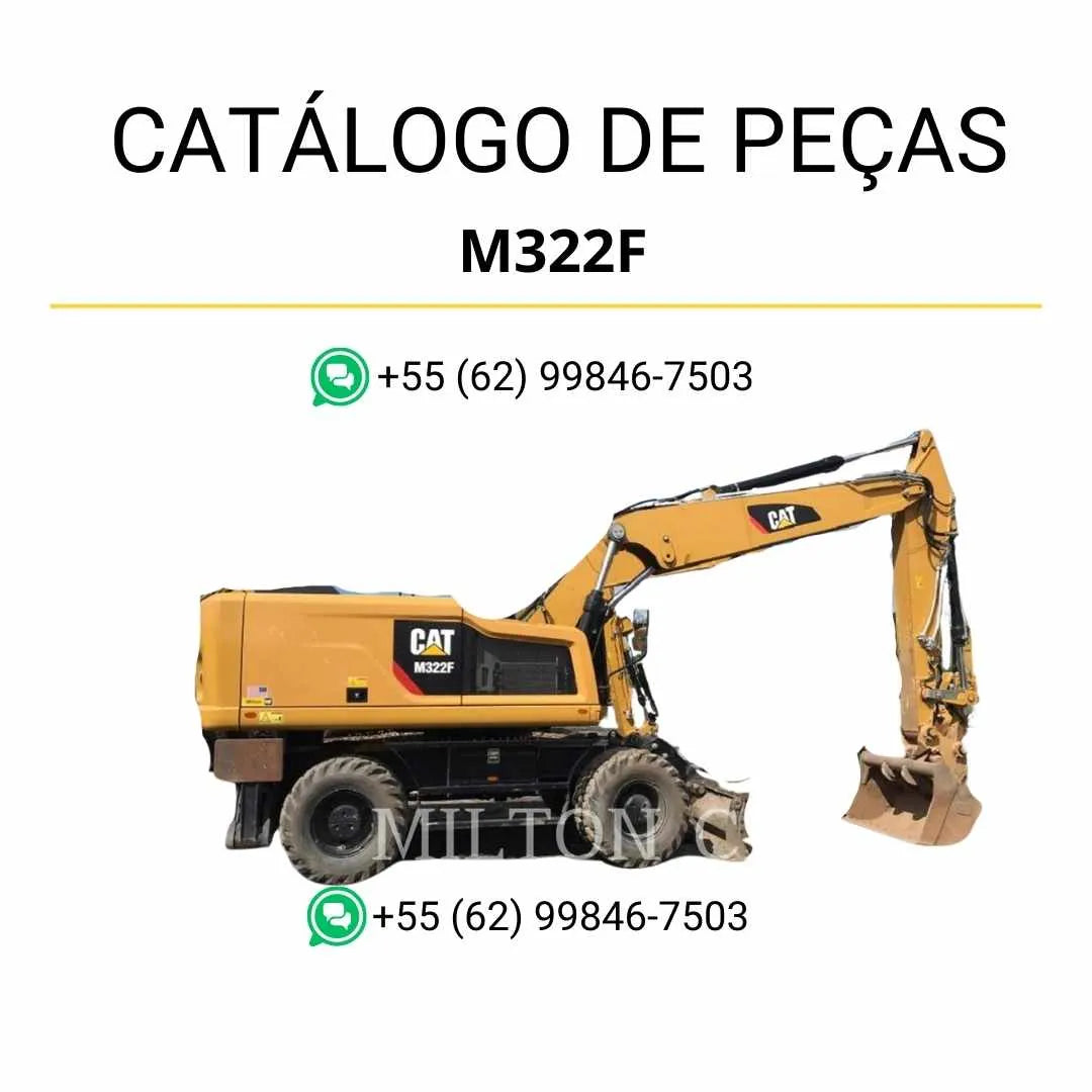 Catálogo de peças Caterpillar M322F em PDF com diagramas detalhados e identificação completa dos componentes da escavadeira de rodas.