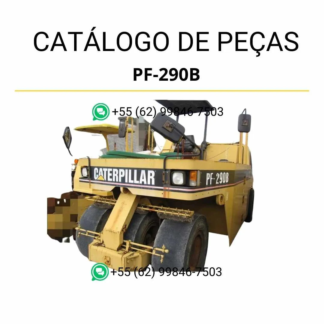 Catálogo de peças Caterpillar PF-290B em PDF com diagramas técnicos detalhados e relação completa de componentes do rolo compactador pneumático.