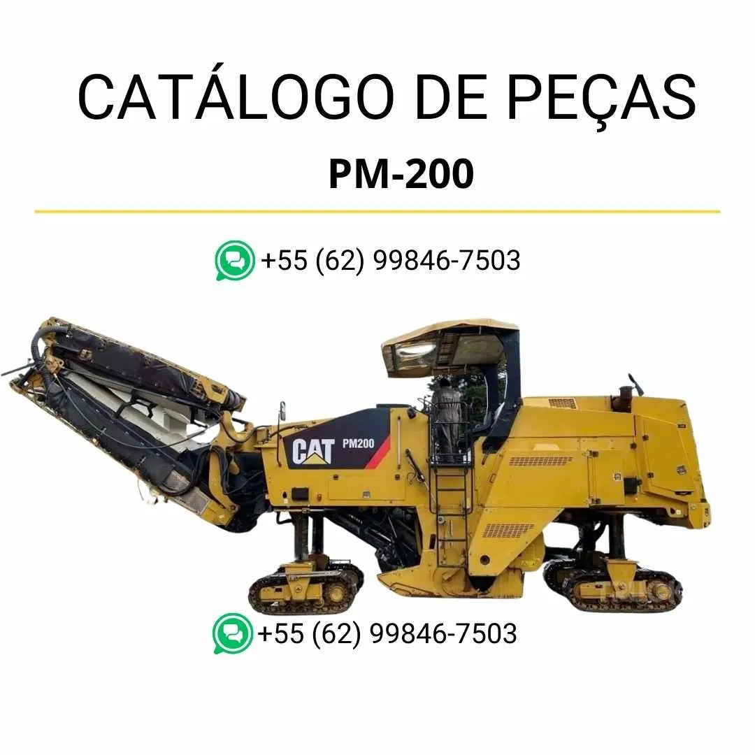 Catálogo de peças Caterpillar PM-200 em PDF com diagramas e ilustrações técnicas da fresadora de asfalto, incluindo lista completa de componentes originais.