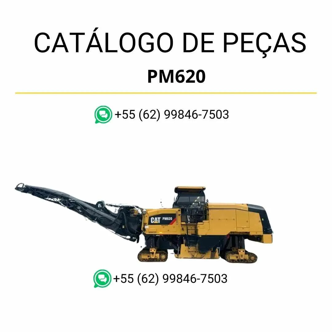 Catálogo de peças Caterpillar PM620 em PDF com diagramas completos, ilustrações técnicas e identificação detalhada dos componentes da fresadora de asfalto.