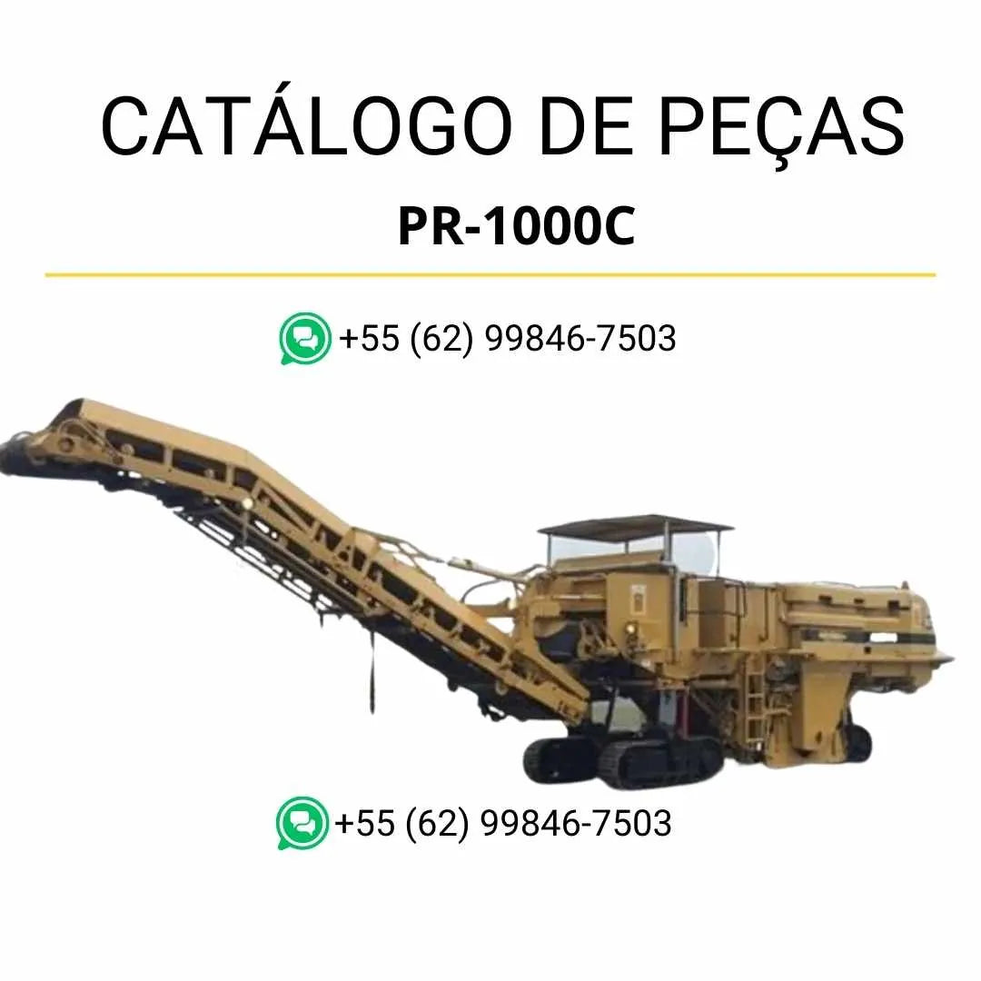 Catálogo de peças Caterpillar PR-1000C em PDF com ilustrações técnicas e lista detalhada de componentes da fresadora de asfalto.