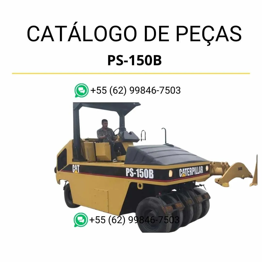 Catálogo de peças Caterpillar PS-150B em PDF com ilustrações técnicas detalhadas e lista completa de componentes originais do rolo compactador pneumático.