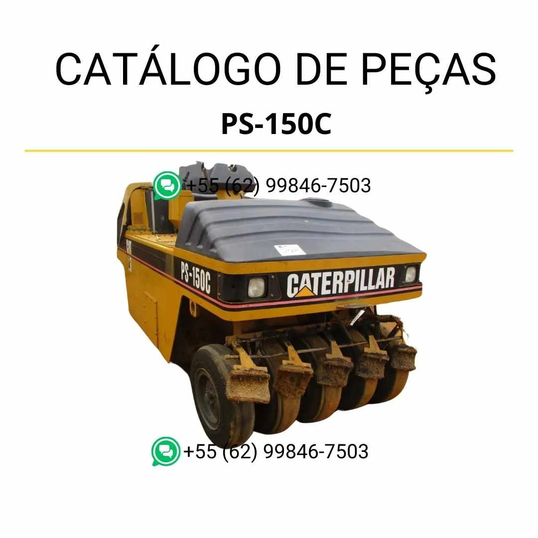 Catálogo de peças Caterpillar PS-150C em PDF com diagramas ilustrados e lista completa de componentes originais do rolo compactador pneumático.