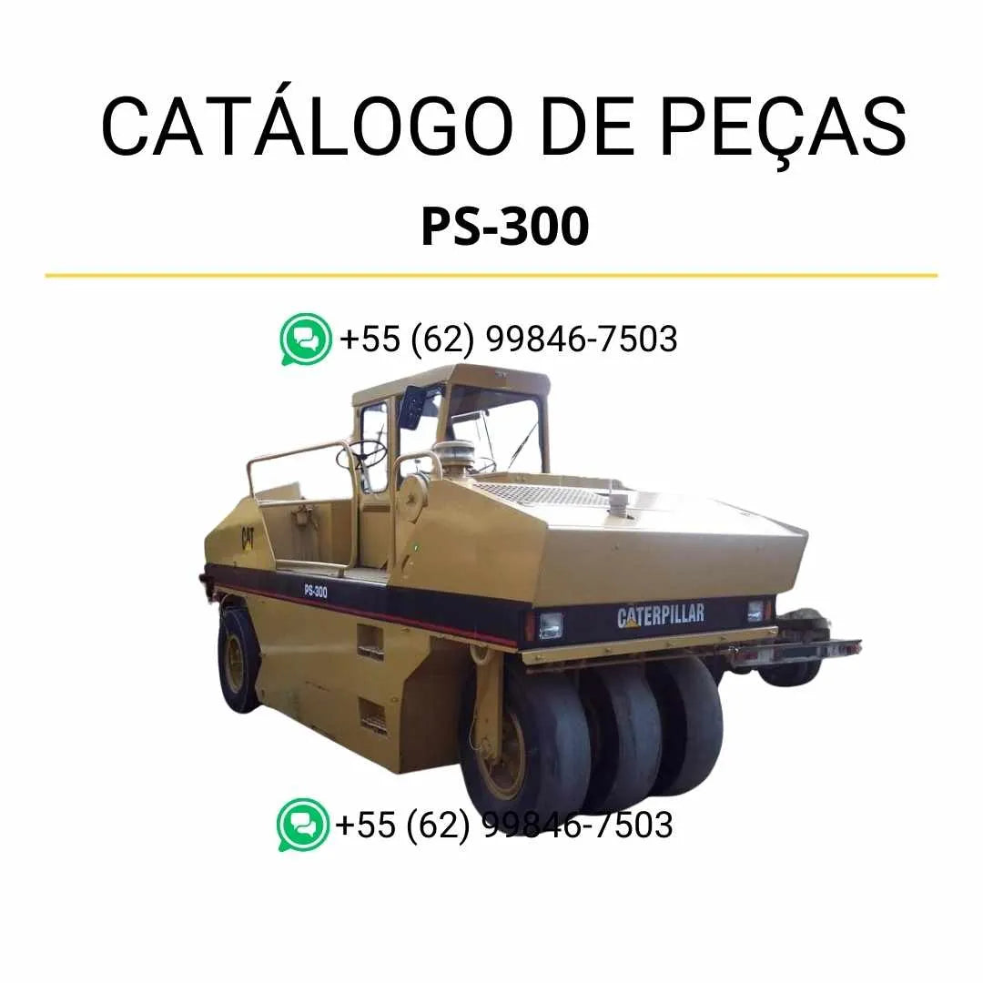 Catálogo de peças Caterpillar PS-300 em PDF com ilustrações técnicas e lista detalhada de componentes originais do rolo compactador pneumático.