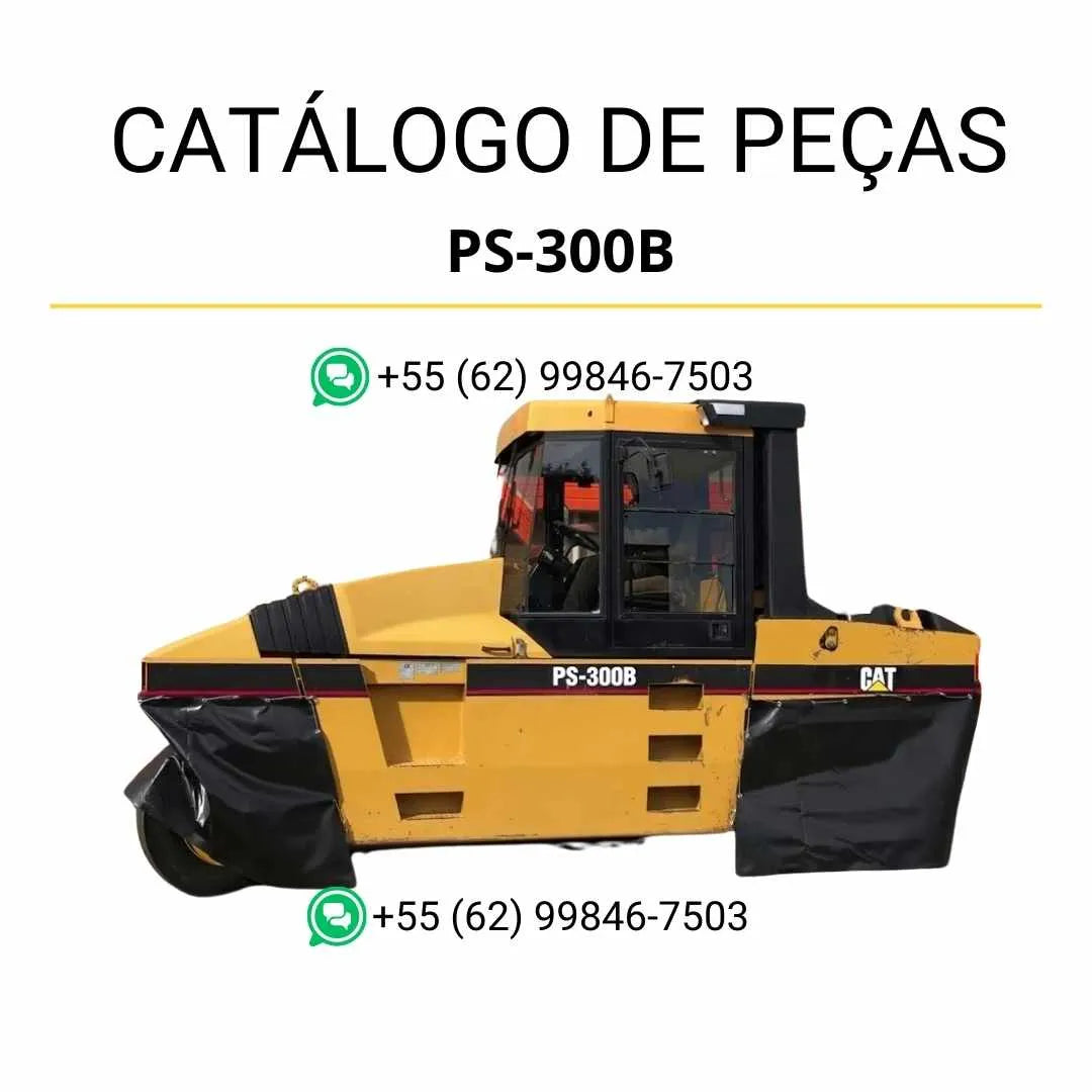 Catálogo de peças Caterpillar PS-300B em PDF com diagramas técnicos detalhados e lista completa de componentes originais do rolo compactador pneumático.