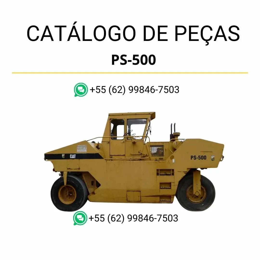 Catálogo de peças Caterpillar PS-500 em PDF com ilustrações técnicas e lista completa de componentes originais do rolo compactador pneumático.