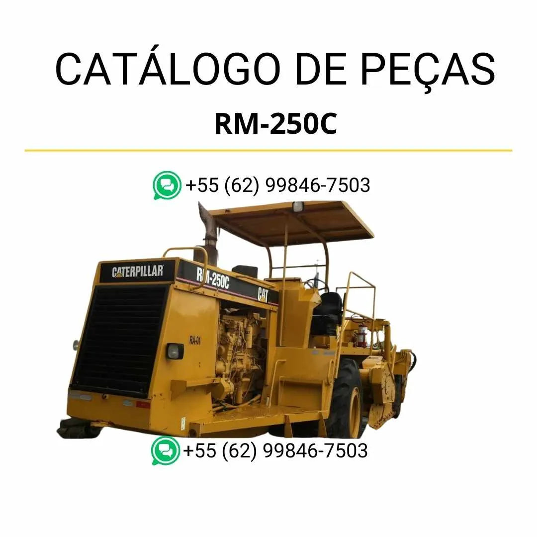 Catálogo de peças Caterpillar RM-250C em PDF com ilustrações técnicas e lista completa de componentes originais da recuperadora de estradas.