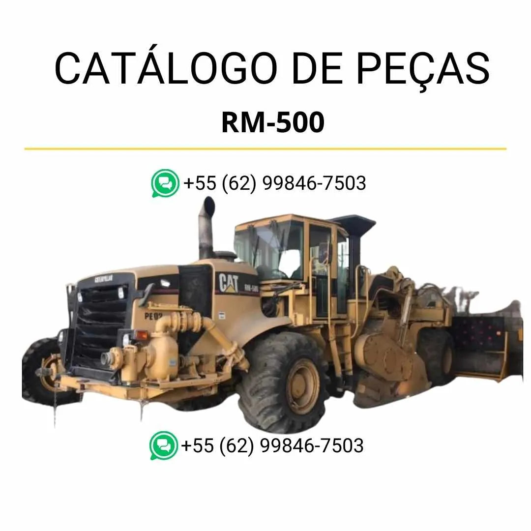 Catálogo de peças Caterpillar RM-500 em PDF com diagramas ilustrados e lista completa de componentes originais da recuperadora de estradas.