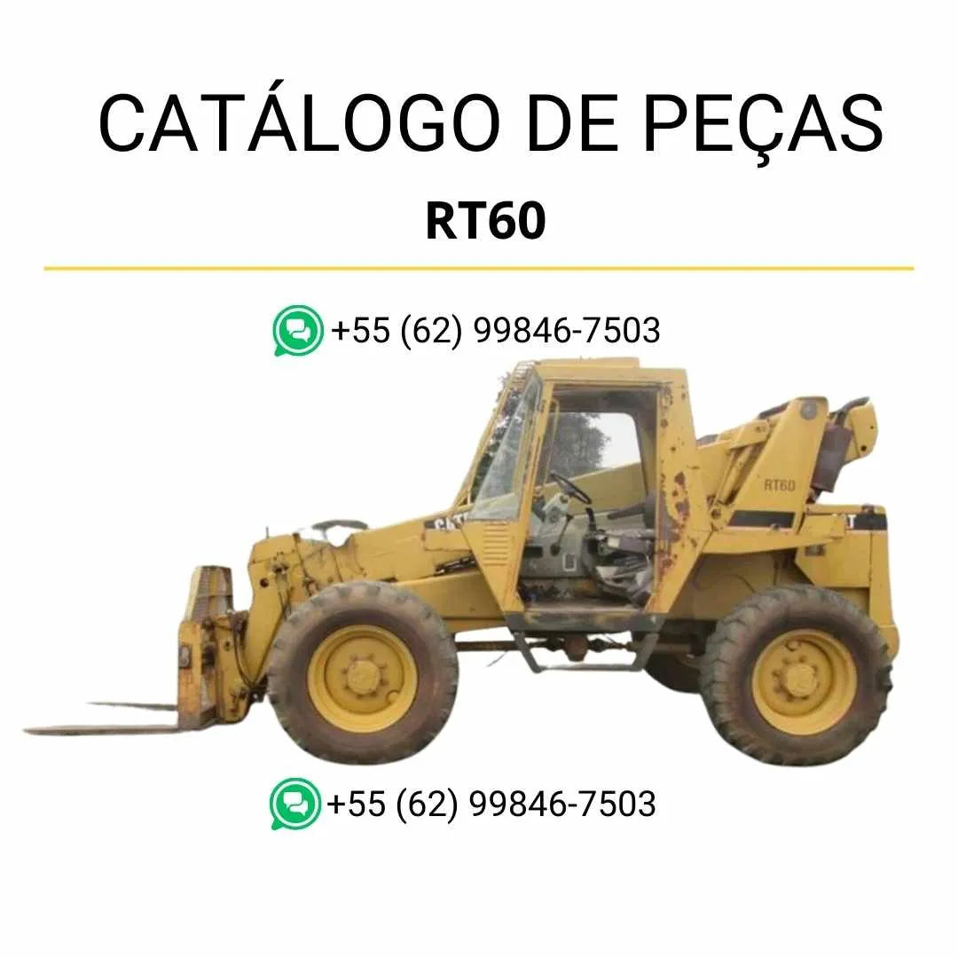 Catálogo de peças Caterpillar RT60 em PDF com diagramas técnicos detalhados e lista completa de componentes originais do manipulador telescópico.