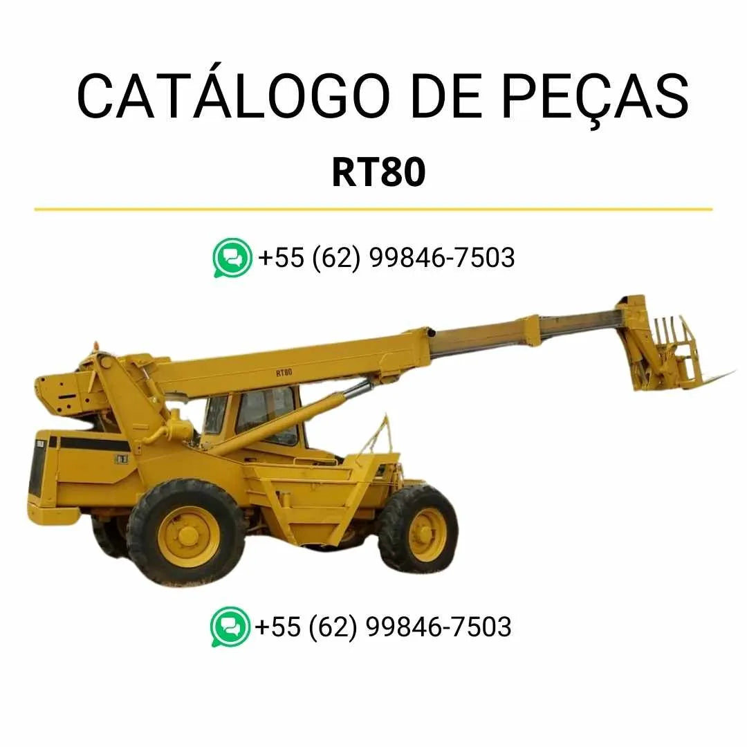 Catálogo de peças Caterpillar RT80 em PDF com ilustrações técnicas completas e lista detalhada de componentes originais do manipulador telescópico.