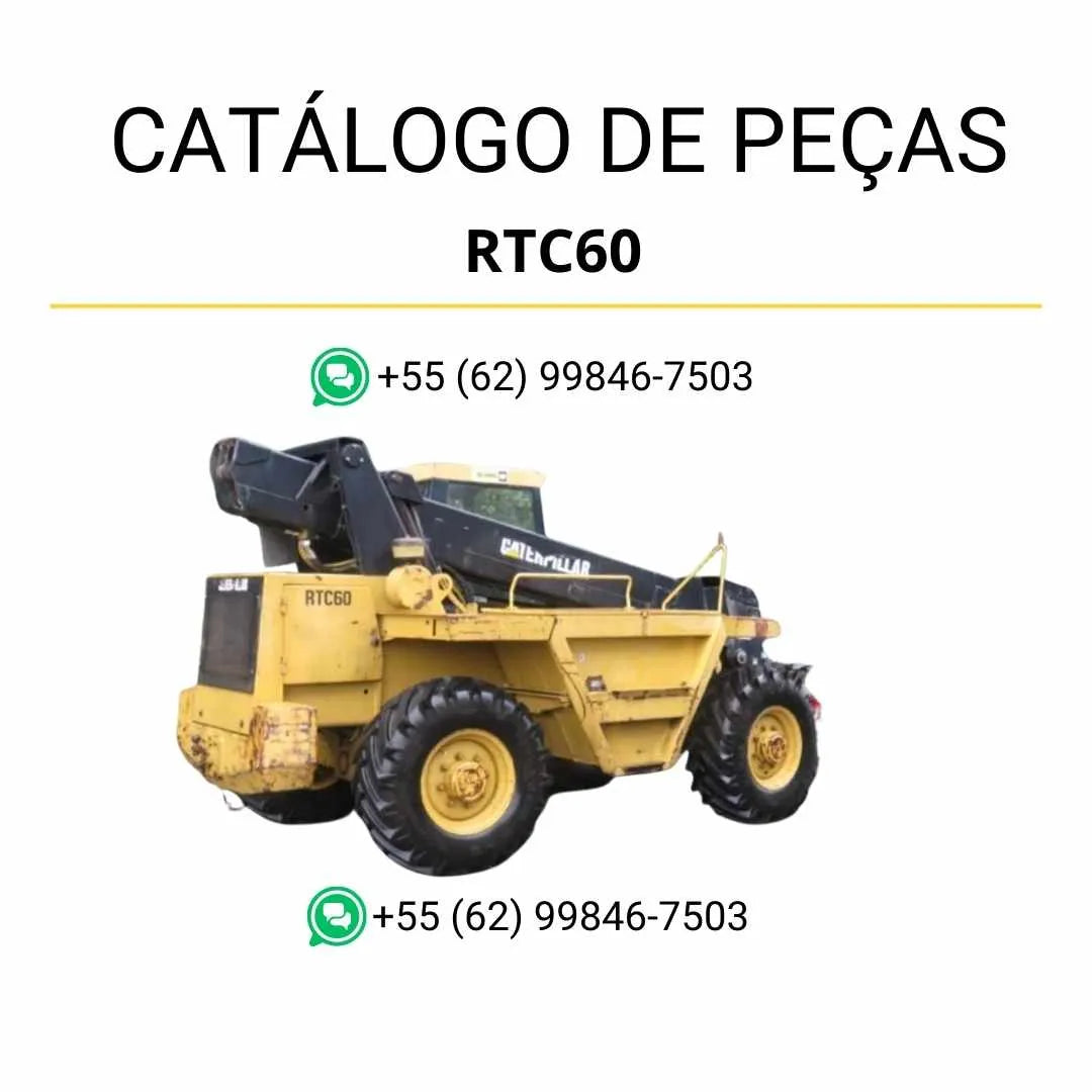 Catálogo de peças Caterpillar RTC60 em PDF com ilustrações técnicas detalhadas e lista de componentes originais do manipulador telescópico.