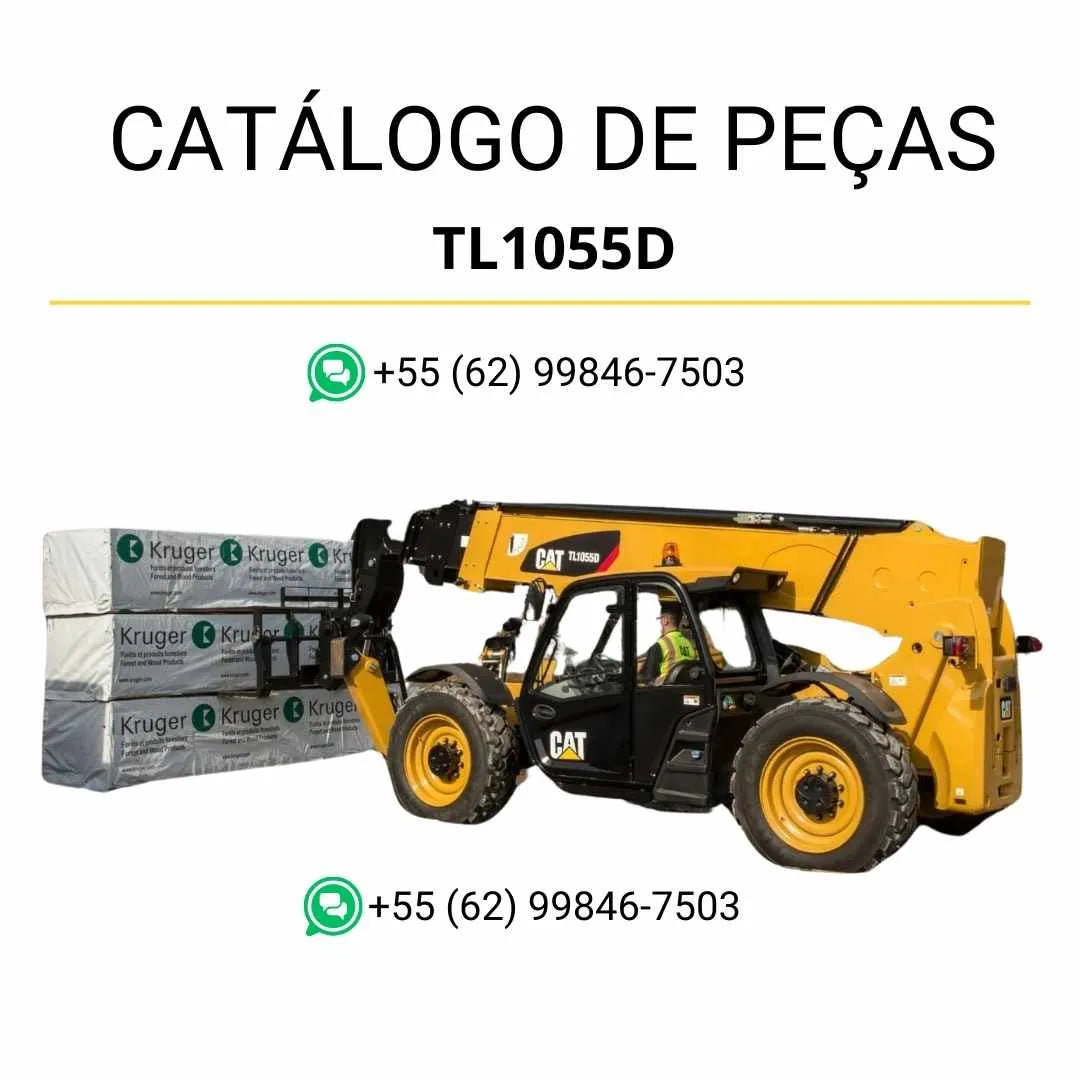 Catálogo de peças Caterpillar TL1055D em PDF com diagramas técnicos detalhados e lista completa de componentes originais do manipulador telescópico.
