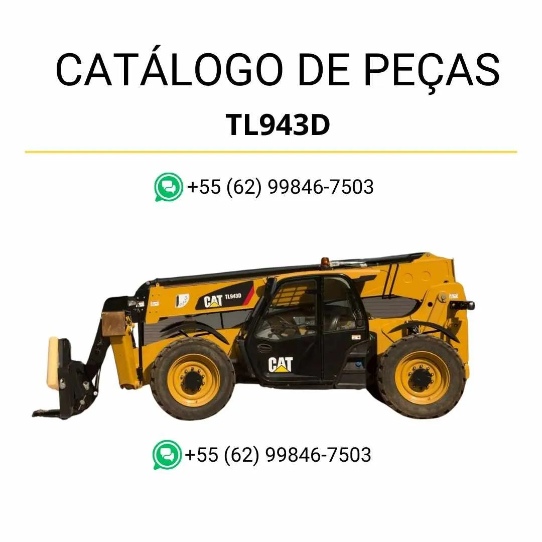 Catálogo de peças Caterpillar TL943D em PDF com ilustrações técnicas detalhadas e lista completa de componentes originais do manipulador telescópico.