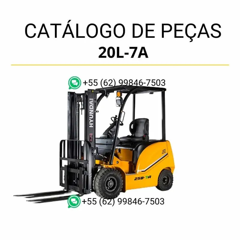 Catálogo de peças Hyundai 15L, 18L e 20L-7A em inglês, PDF com diagramas técnicos e lista completa de componentes originais da empilhadeira.
