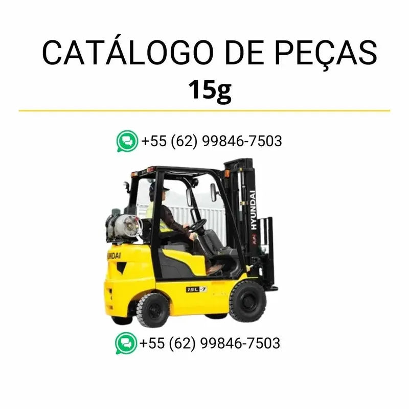 Catálogo de peças das empilhadeiras Hyundai 15G, 18G e 20GA-7 em inglês, PDF completo com diagramas técnicos e lista detalhada de componentes originais.