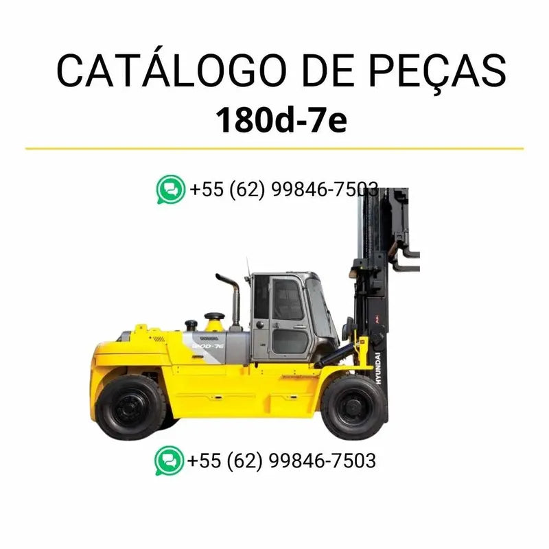 Catálogo de peças Hyundai 180D-7E em inglês, PDF completo com diagramas técnicos e lista detalhada de componentes originais para manutenção e reposição.