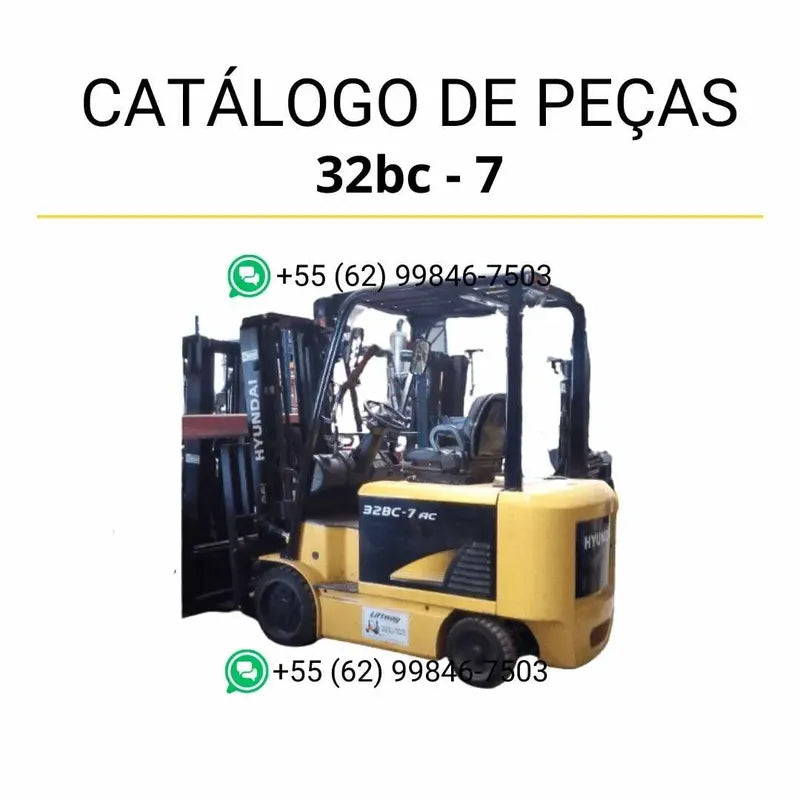 Catálogo de peças Hyundai 20BC, 25BC, 30BC e 32BC-7 em inglês, PDF ilustrado com diagramas técnicos e lista detalhada de componentes originais.