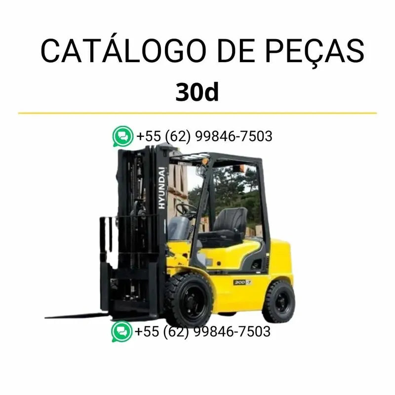 Catálogo de peças das empilhadeiras Hyundai 20D, 25D, 30D e 33D-7 em PDF, com diagramas técnicos detalhados e lista completa de componentes originais.