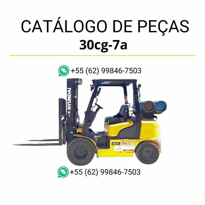 Catálogo de peças Hyundai 25-30CG-7A em PDF com diagramas ilustrativos e lista técnica de componentes originais.