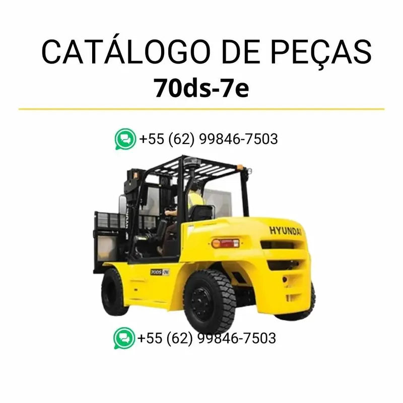 Catálogo de peças Hyundai 50/60/70DS-7E em PDF com ilustrações técnicas e lista completa de componentes originais.