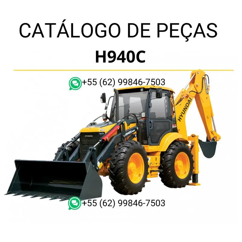 Catálogo de peças da retroescavadeira Hyundai H940C em PDF, com ilustrações técnicas detalhadas e lista completa de componentes originais.