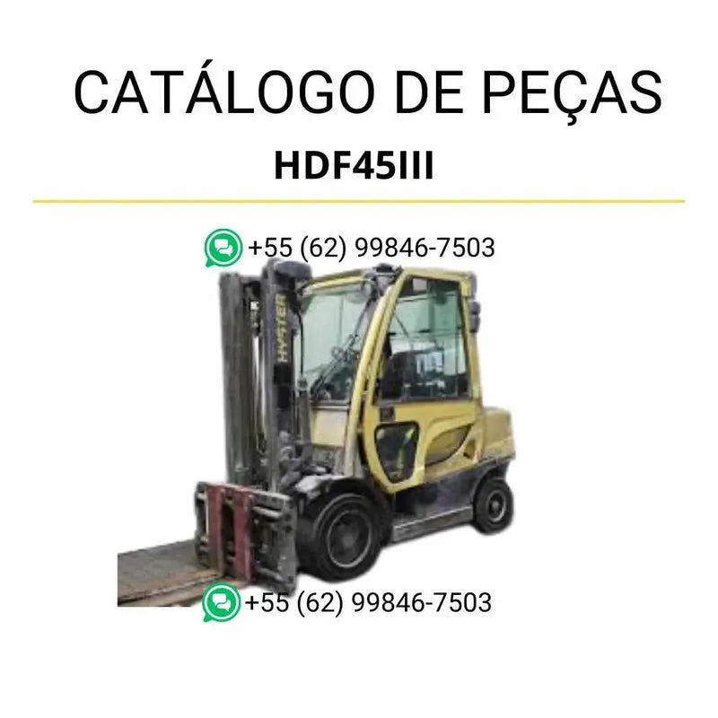 Catálogo de peças das empilhadeiras Hyundai HDF35III e HDF45III em PDF, com ilustrações técnicas detalhadas e lista completa de componentes originais.