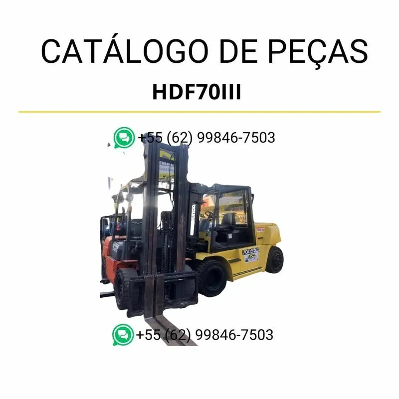 Catálogo de peças das empilhadeiras Hyundai HDF50III e HDF70III em PDF, com diagramas técnicos e lista detalhada de componentes originais.