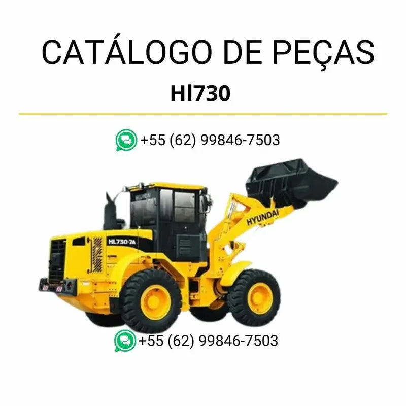 Catálogo de peças da pá carregadeira Hyundai HL730-7A em PDF, com ilustrações técnicas detalhadas e lista completa de componentes originais.