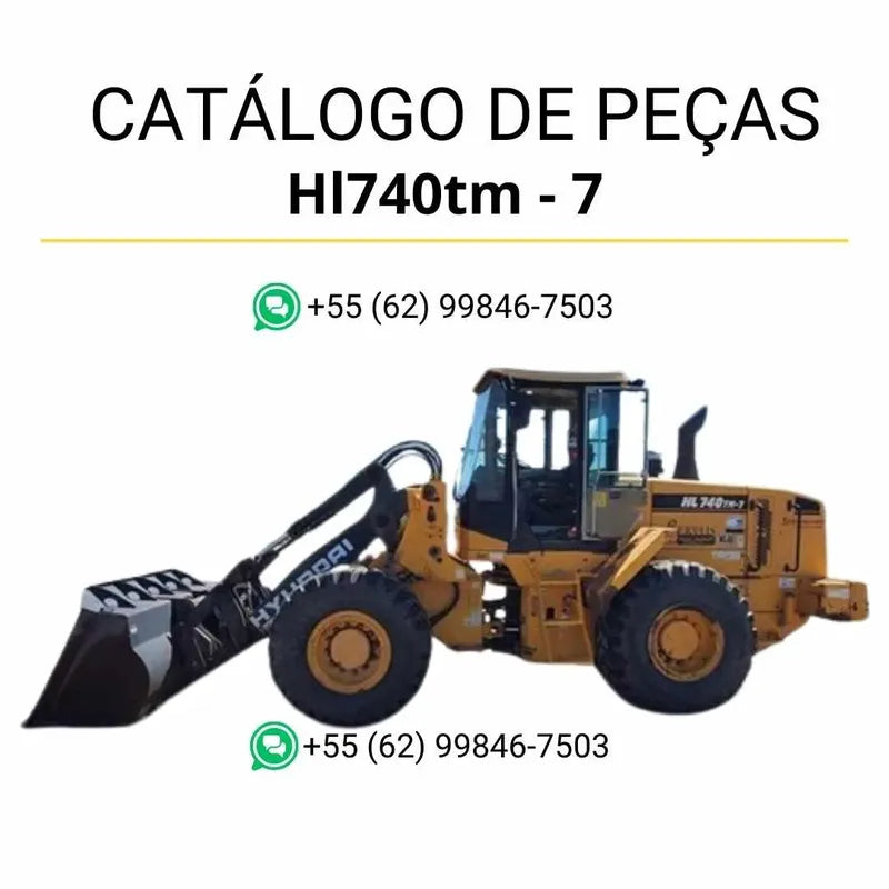 Catálogo de peças Hyundai HL740TM-7 em inglês, com diagramas técnicos detalhados, ilustrações completas e lista de componentes originais em formato PDF.