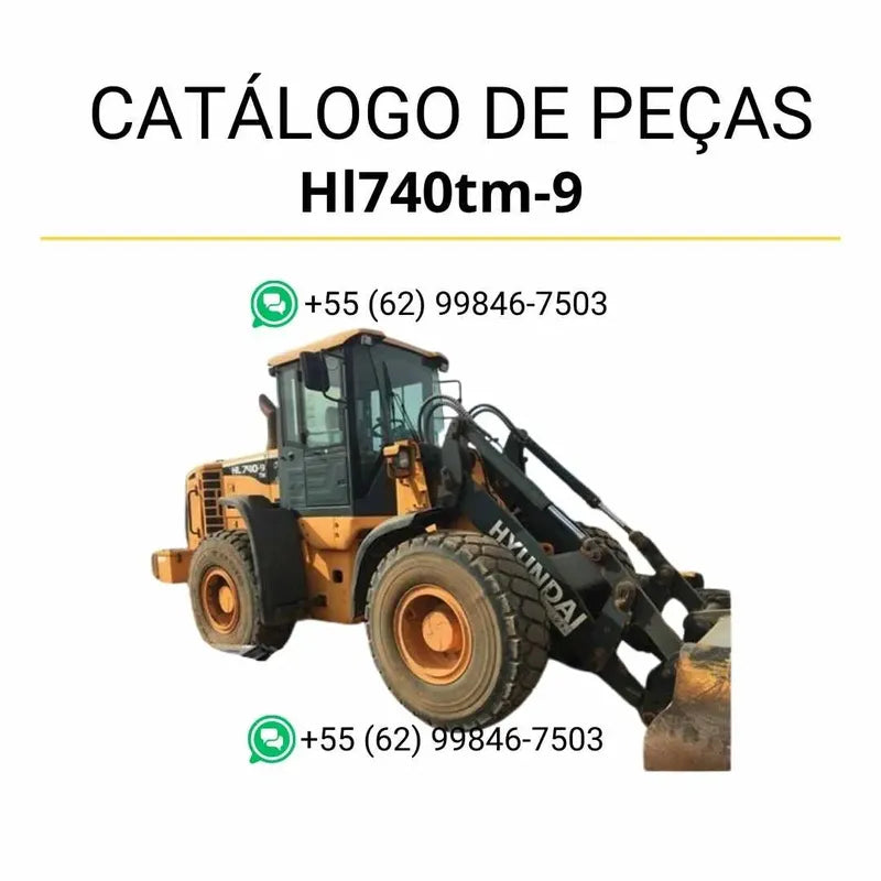 Catálogo de peças Hyundai HL740TM-9 em inglês, com diagramas técnicos detalhados, ilustrações completas e lista de componentes originais em formato PDF.