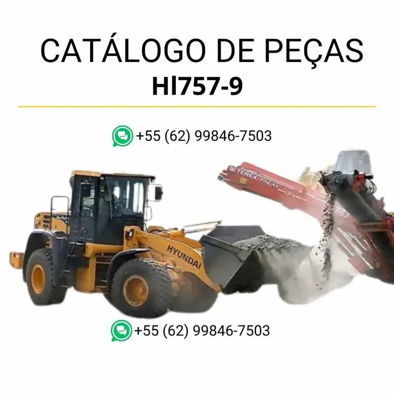 Catálogo de peças da pá carregadeira Hyundai HL757-9 em inglês (PDF) com vistas explodidas detalhadas e identificação completa dos componentes originais.