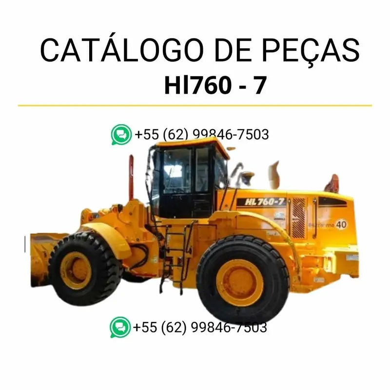 Catálogo de peças da pá carregadeira Hyundai HL760-7 em inglês, PDF completo com diagramas técnicos detalhados e lista de componentes originais para manutenção.