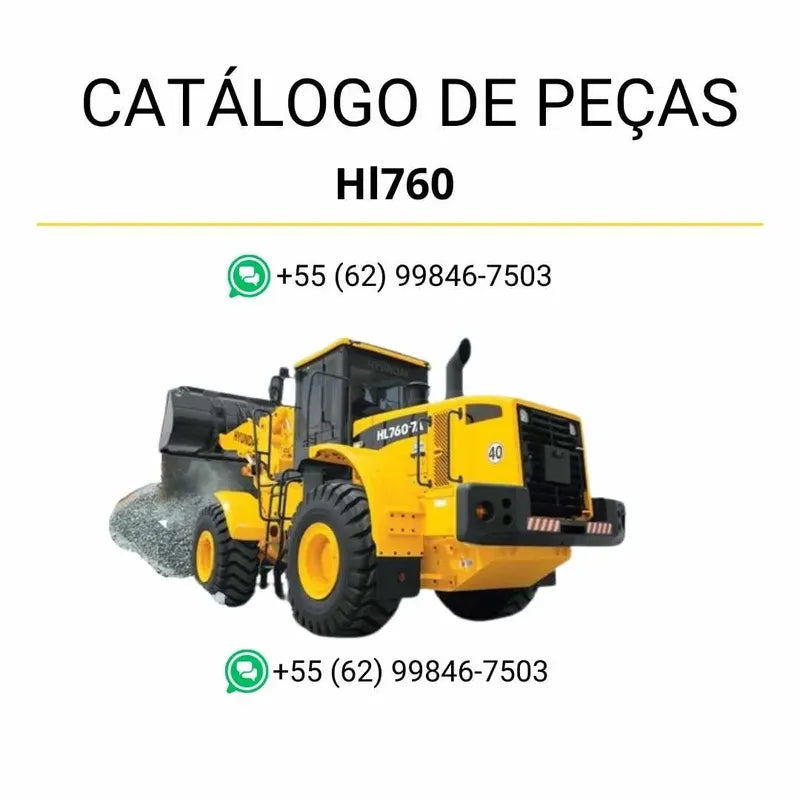 Catálogo de peças da pá carregadeira Hyundai HL760-7A em PDF, com ilustrações técnicas detalhadas e lista completa de componentes originais.