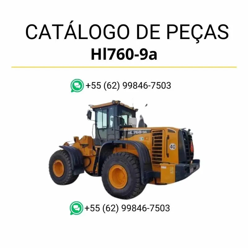 Catálogo de peças Hyundai HL760-9A em inglês, com diagramas técnicos detalhados, ilustrações completas e lista de componentes originais em formato PDF.
