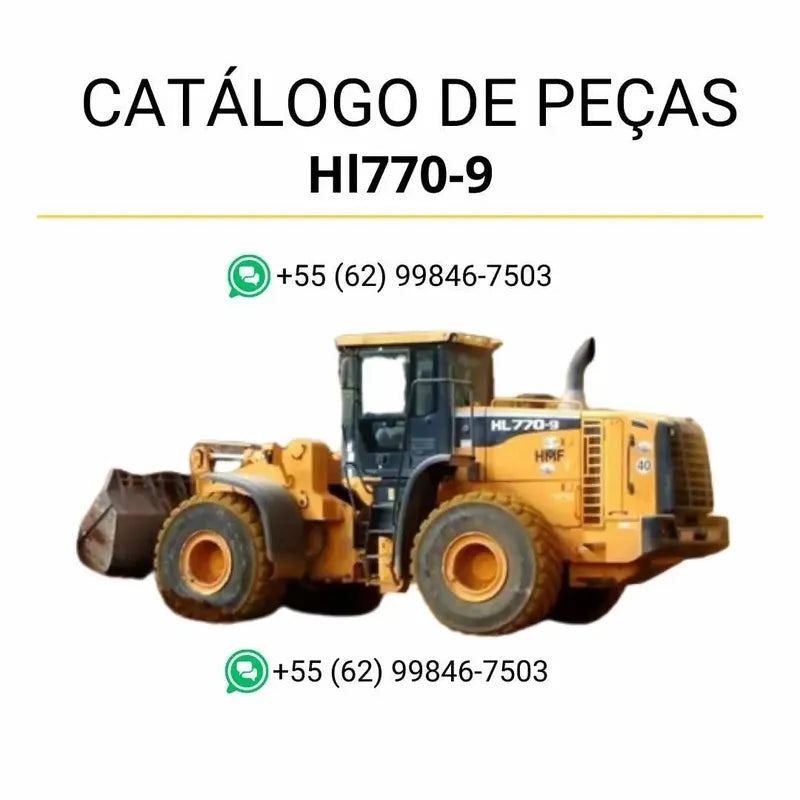 Catálogo de peças da pá carregadeira Hyundai HL770-9 em inglês (PDF) com ilustrações técnicas e identificação completa dos componentes.