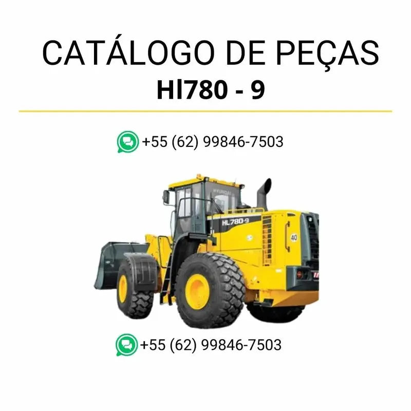 Catálogo de peças da pá carregadeira Hyundai HL780-9 em inglês, PDF completo com diagramas técnicos e lista detalhada de componentes originais.