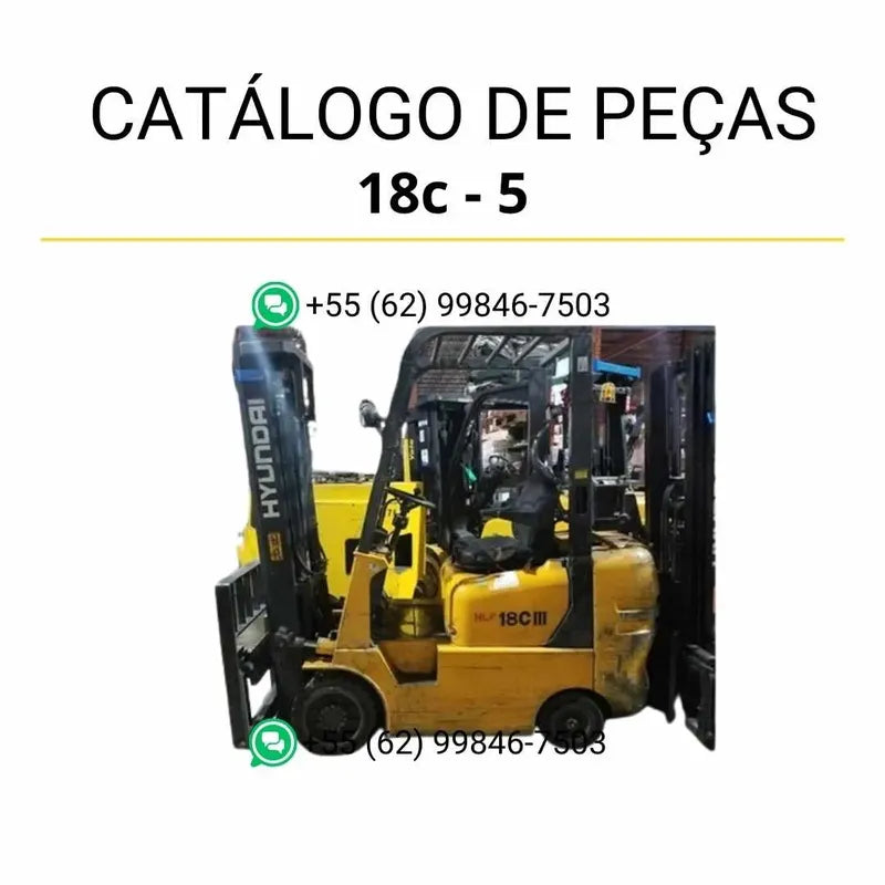 Catálogo de peças da empilhadeira Hyundai HLF 15–18C–5 em formato PDF com ilustrações técnicas e lista detalhada de componentes originais.