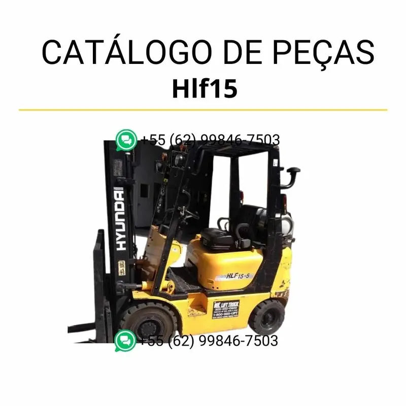Catálogo de peças Hyundai HLF15 e HLF18 II em inglês, PDF completo com diagramas técnicos e lista detalhada de componentes originais para manutenção.
