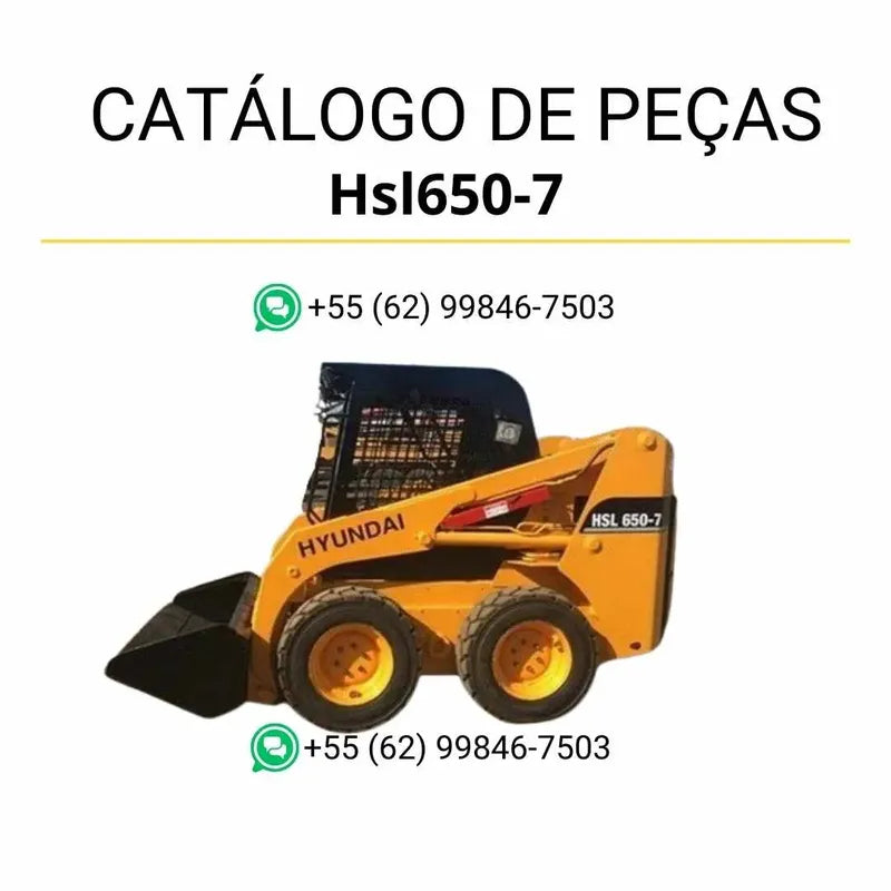 Catálogo de peças Hyundai HSL650-7 em inglês, com diagramas técnicos detalhados e identificação completa de componentes originais em PDF.