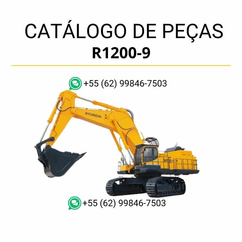 Catálogo de peças Hyundai R1200-9 em inglês, com ilustrações técnicas detalhadas, diagramas completos e identificação precisa dos componentes em PDF.