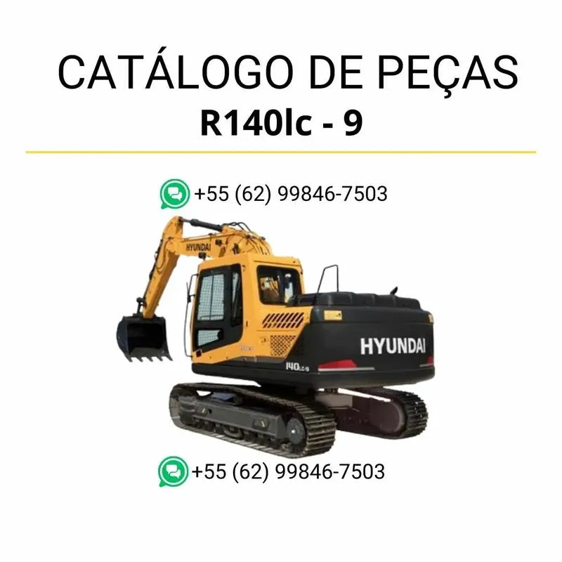 Catálogo de peças Hyundai R140LC-9 em inglês, com diagramas técnicos completos, ilustrações detalhadas e lista de componentes originais em formato PDF.