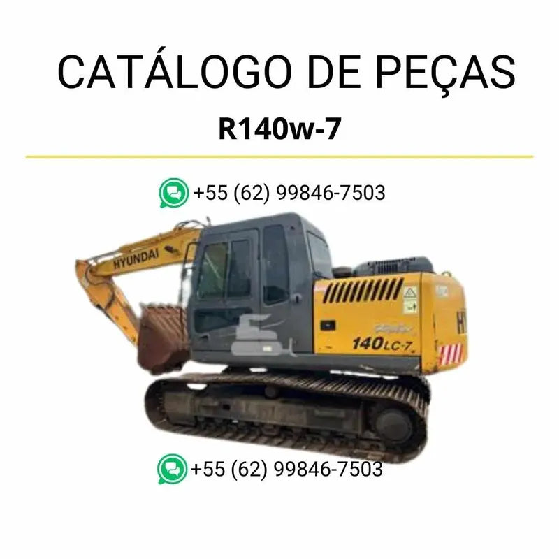 Catálogo de peças da escavadeira Hyundai R140W-7 em PDF, com diagramas técnicos detalhados e lista completa de componentes originais.