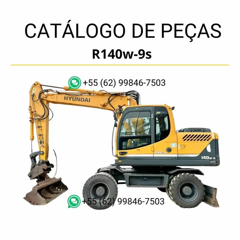 Catálogo de peças da escavadeira Hyundai R140W-9S em inglês, PDF ilustrado com diagramas técnicos e lista completa de componentes originais para manutenção.