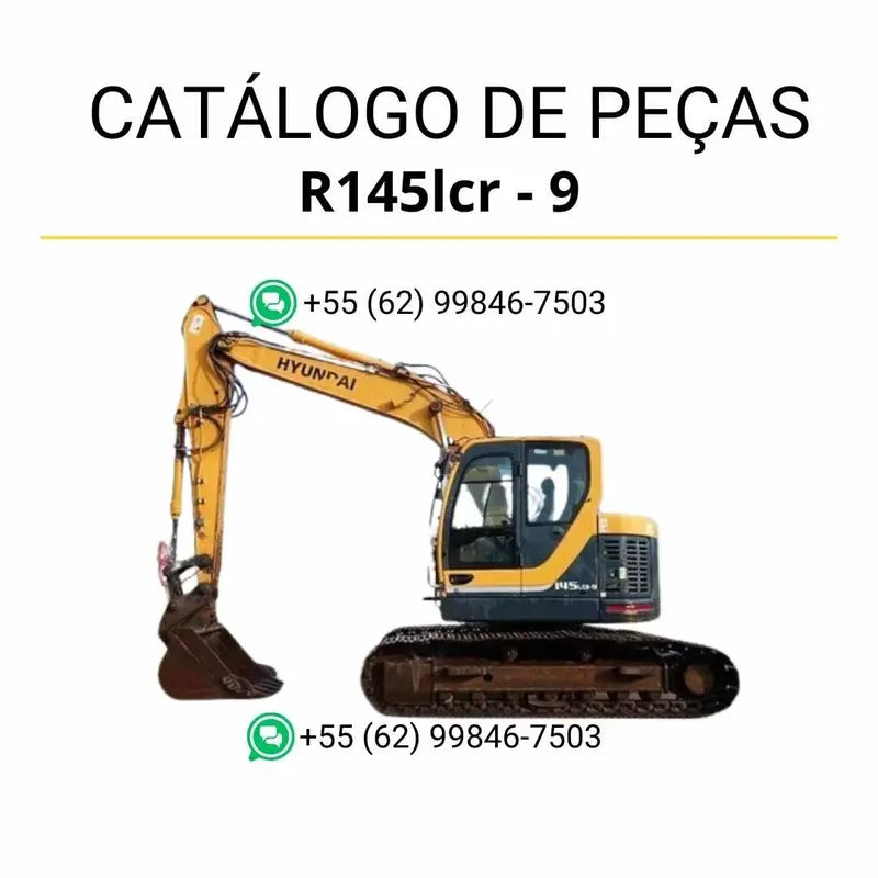 Catálogo de peças da escavadeira Hyundai R145LCR-9 em inglês (PDF) com diagramas técnicos completos e identificação precisa de componentes originais.