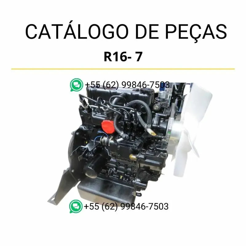 Catálogo de peças Hyundai R16-7 em inglês, PDF ilustrado com diagramas técnicos e lista detalhada de componentes originais para reposição.