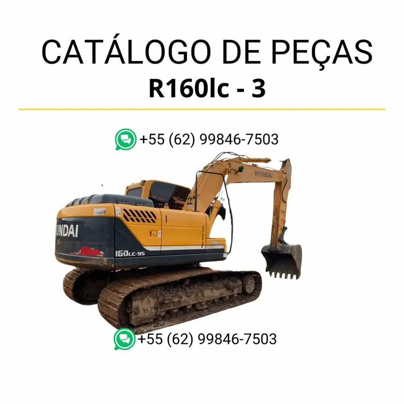Catálogo de peças da escavadeira Hyundai R160LC-3 em inglês, PDF completo com diagramas técnicos detalhados e lista de componentes originais para manutenção.