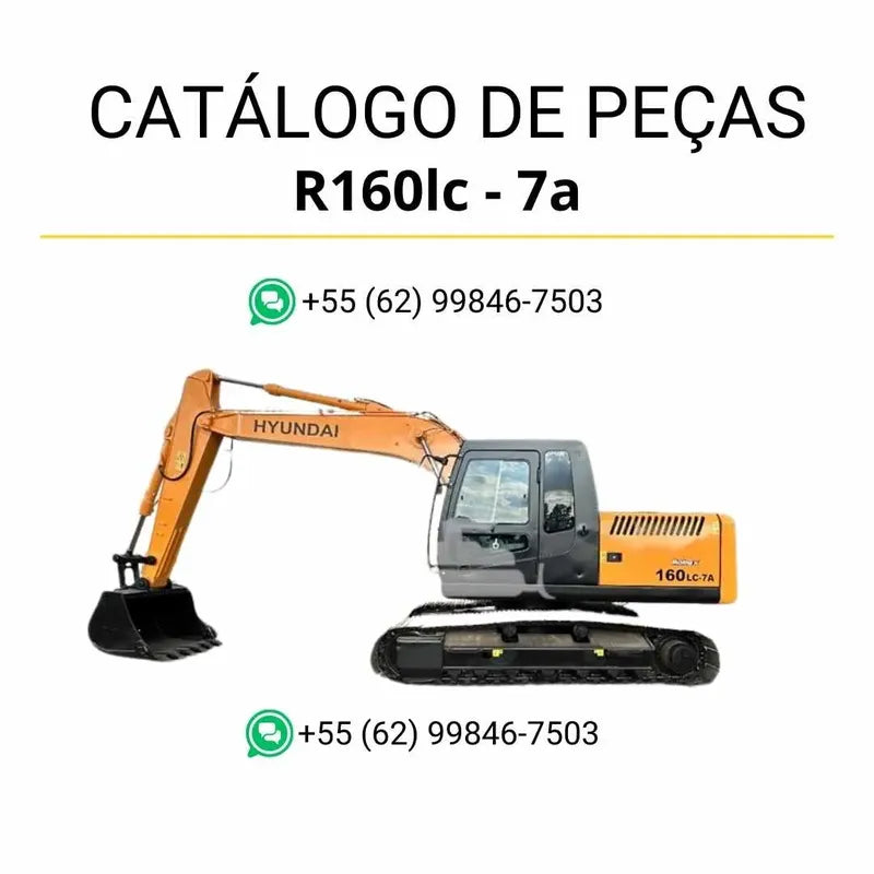 Catálogo de peças Hyundai R160LC-7A em inglês, com diagramas técnicos completos, ilustrações detalhadas e lista de componentes originais em formato PDF.